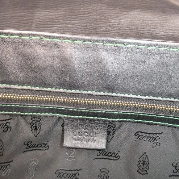 AUTHENTIC Gucci Green and Black Leather Satchel Handbag - Picture 10 of 10